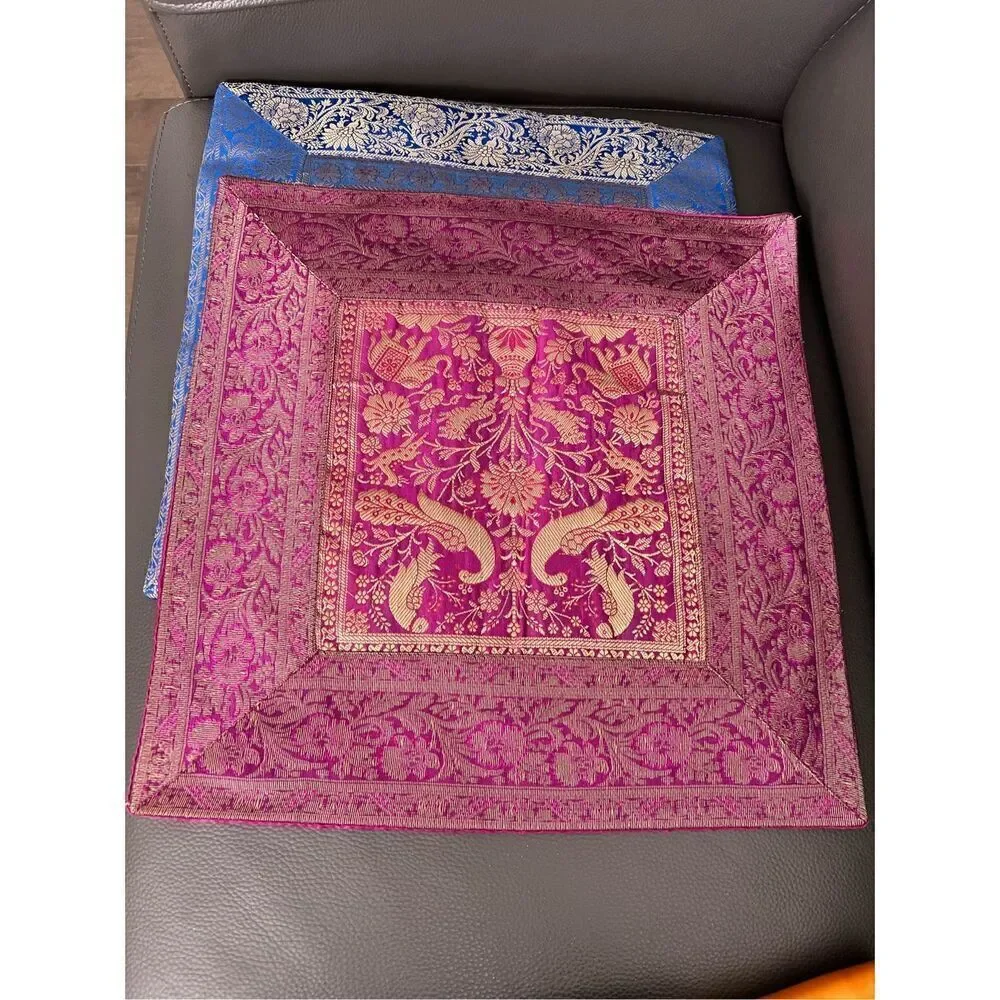5 Indian Elephant Madhubani Style Silk Pillow Covers